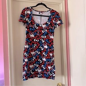 Hello Kitty British Flag Bow Print Bodycon Short Sleeve Mini Dress